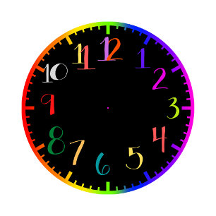Fun psychedelic style clock with colourful numbers