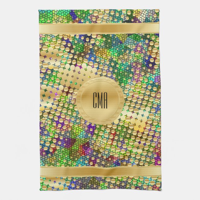 Fun Psychedelic with a Splatter of Gold Dots Tea Towel (Vertical)