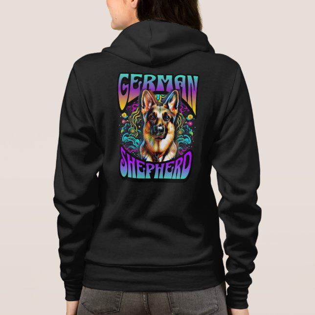 Fun Psychedlic German Shepherd Dog Hoodie (Back)