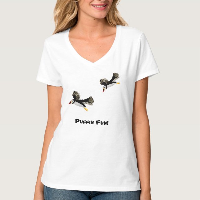 Fun Puffin Bird Art T-Shirt (Front)