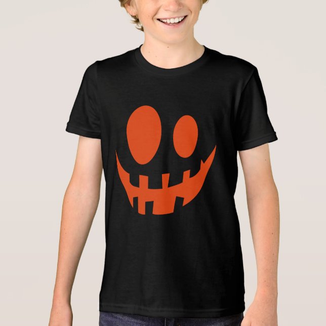 Fun Pumpkin Jack O Lantern Face Halloween Tri-Blend Shirt (Front)