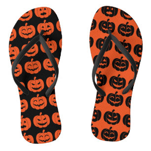 Fun Pumpkin Pattern Orange and Black Odd Halloween Jandals