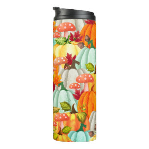 Fun Pumpkins Mushrooms And Fall Leaves Thermal Tumbler