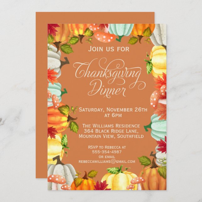 Fun Pumpkins Thanksgiving Dinner Invitation (Front/Back)