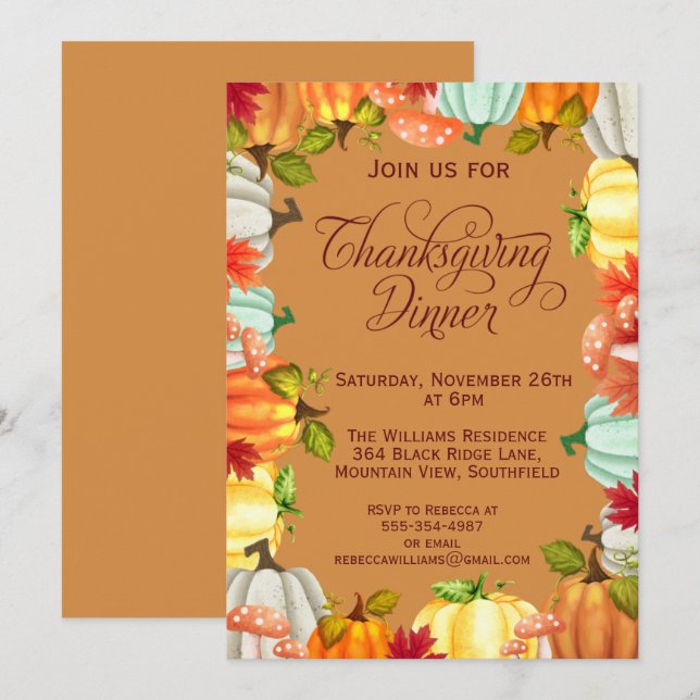 Fun Pumpkins Thanksgiving Dinner Invitation (Front/Back)