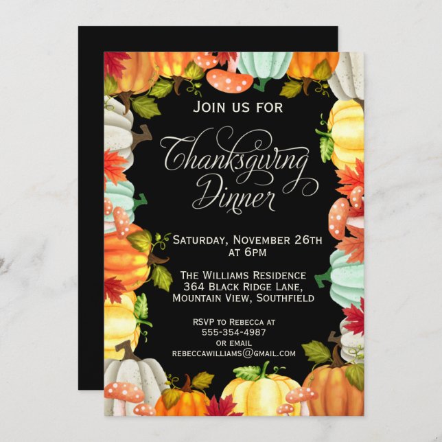 Fun Pumpkins Thanksgiving Dinner Invitation (Front/Back)