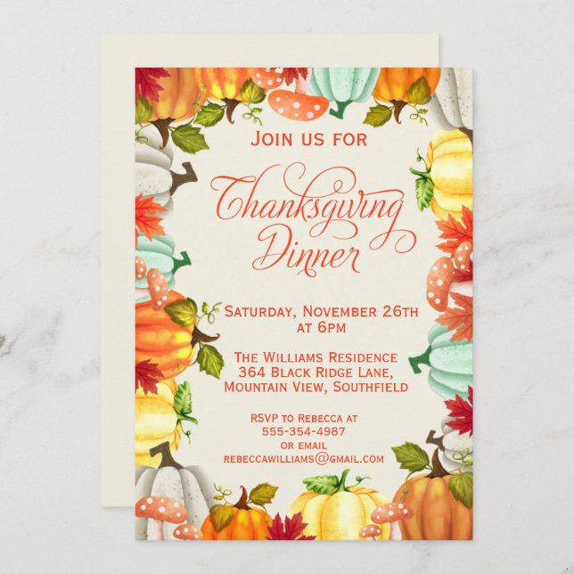 Fun Pumpkins Thanksgiving Dinner Invitation (Front/Back)