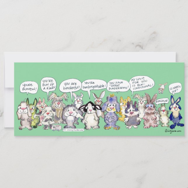 Fun Pun Bunnies Thank You Custom Flat Card (Front)