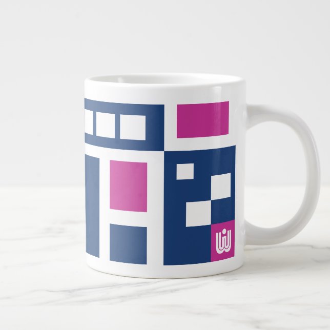 Fun Purple and Blue Geometric Mod Blocks Large Coffee Mug (Right)