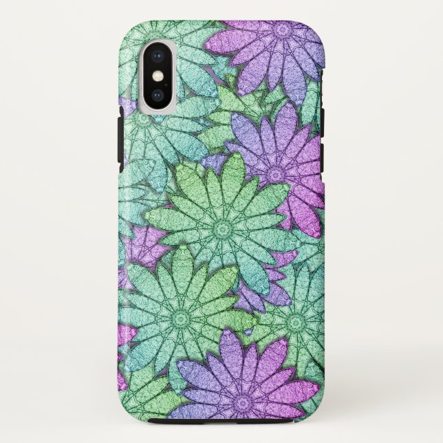Fun Purple and Green Flowers Case-Mate iPhone Case (Back)