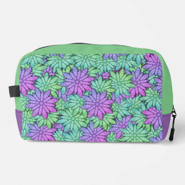 Fun Purple and Green Flowers Dopp Kit (Front)