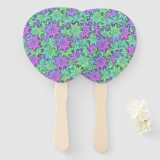Fun Purple and Green Flowers Hand Fan