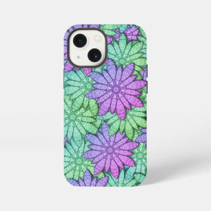 Fun Purple and Green Flowers iPhone 13 Mini Case