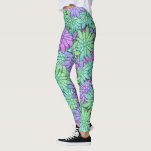 Fun Purple and Green Flowers Leggings
