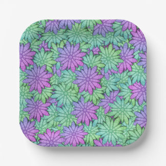 Fun Purple and Green Flowers Paper Plate