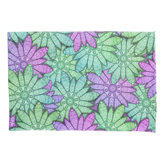 Fun Purple and Green Flowers Pillowcase (Front)