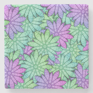 Fun Purple and Green Flowers Stone Coaster