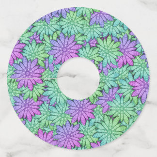 Fun Purple and Green Flowers Wine Glass Tag