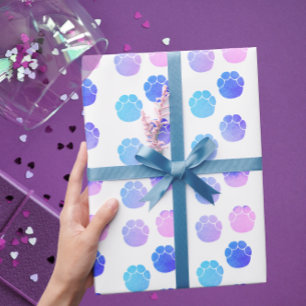 Fun Purple And Pink Elephant Footprints Watercolor Wrapping Paper