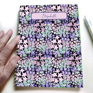 Fun Purple and Pink Flowers Custom Name Notebook