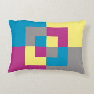FUN Purple Blue Yellow Gray Puzzle Pattern   Decorative Cushion