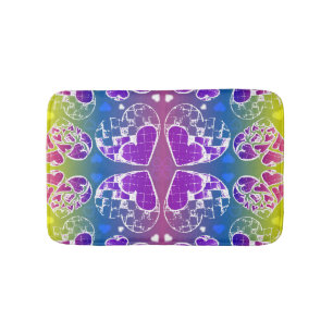 Fun Purple, blue, yellow Whimsical Hearts pattern Bath Mat