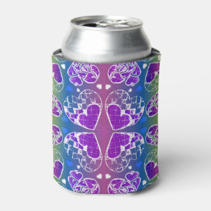 Fun Purple, blue, yellow Whimsical Hearts pattern Can Cooler