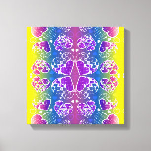 Fun Purple, blue, yellow Whimsical Hearts pattern Canvas Print