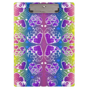 Fun Purple, blue, yellow Whimsical Hearts pattern Clipboard