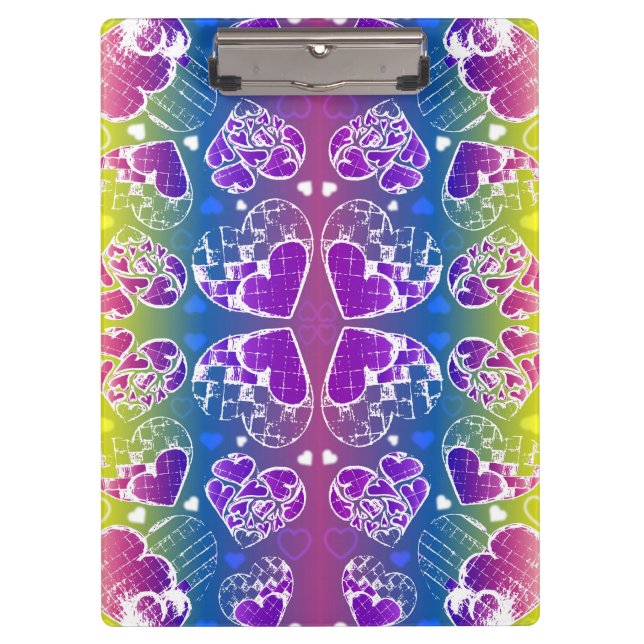 Fun Purple, blue, yellow Whimsical Hearts pattern Clipboard (Front)