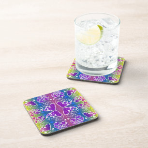 Fun Purple, blue, yellow Whimsical Hearts pattern Coaster