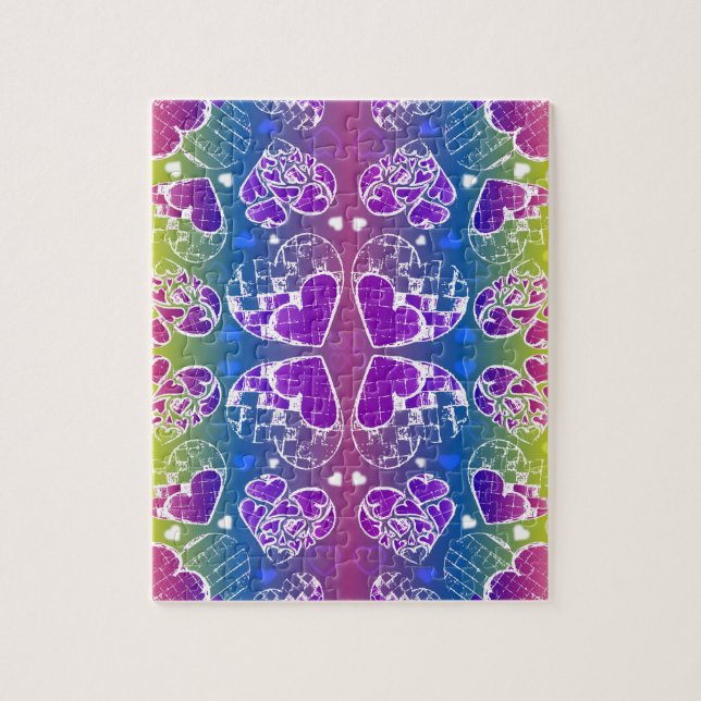 Fun Purple, blue, yellow Whimsical Hearts pattern Jigsaw Puzzle (Vertical)