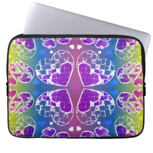 Fun Purple, blue, yellow Whimsical Hearts pattern Laptop Sleeve