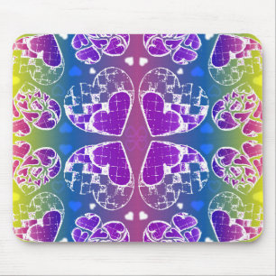 Fun Purple, blue, yellow Whimsical Hearts pattern Mouse Pad