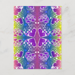 Fun Purple, blue, yellow Whimsical Hearts pattern Postcard