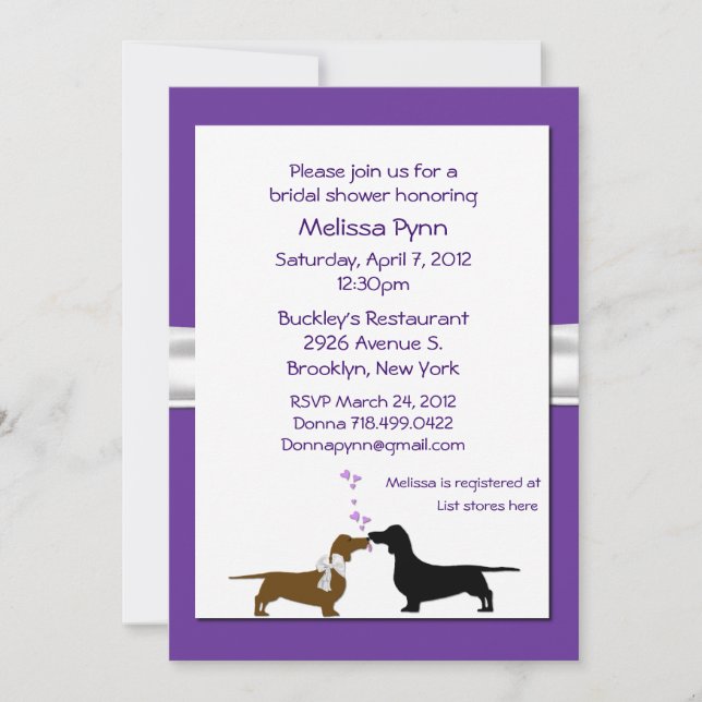 Fun Purple Dachshunds Bridal Shower Invitation (Front)