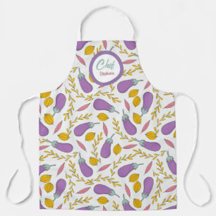 Fun Purple Eggplant Pattern Personalised Apron