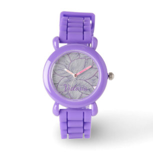 Fun Purple Floral Silicone Personalised Kids Watch