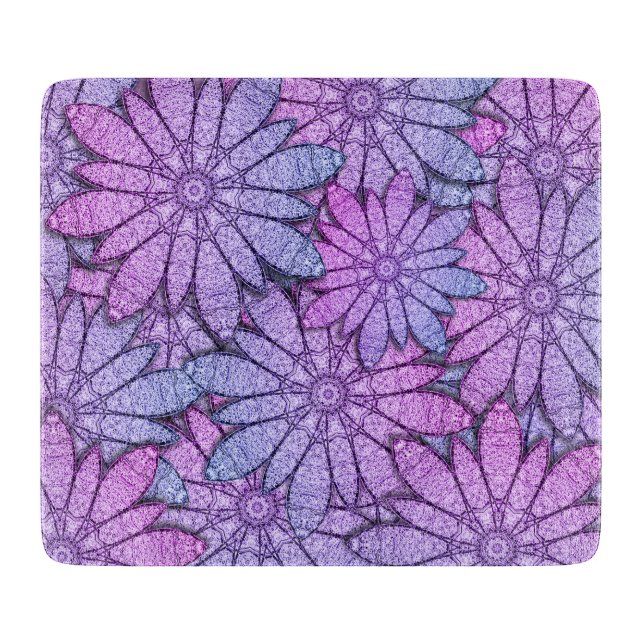 Fun Purple Flowers Glass Cutting Board (Front)
