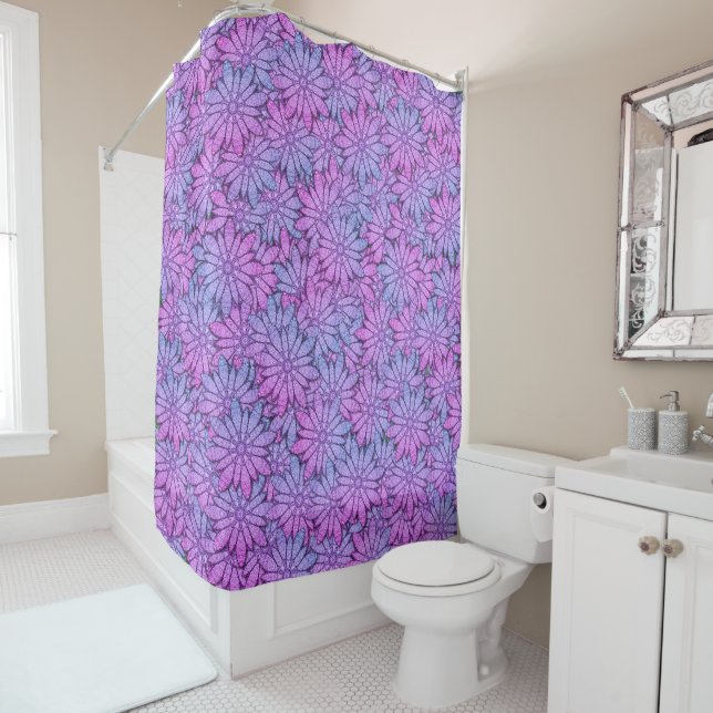 Fun Purple Flowers Shower Curtain (In Situ)