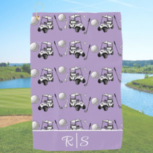 Fun Purple Golf Balls Cute Cart Custom Monogram Towel