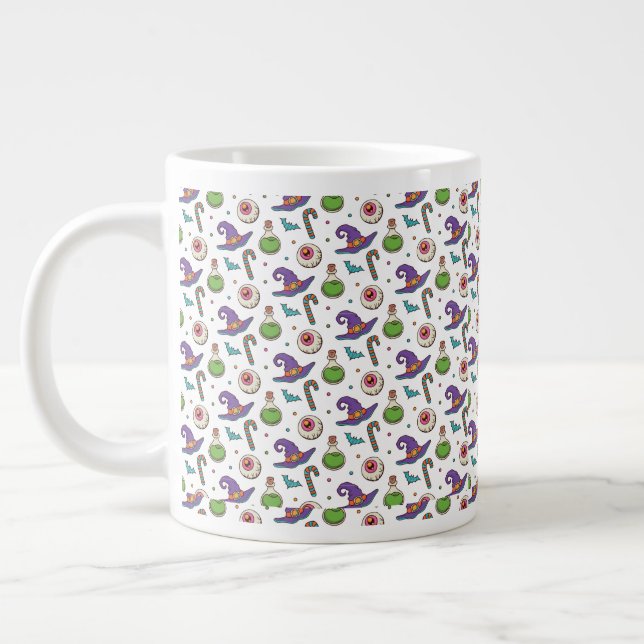 Fun Purple Halloween,Green Magic Witchy Bottle Large Coffee Mug (Left)