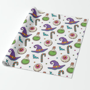 Fun Purple Halloween,Green Magic Witchy Bottle Wrapping Paper