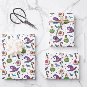 Fun Purple Halloween,Green Magic Witchy Bottle Wrapping Paper Sheet