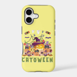 Fun Purple Hat Catoween, Cute Orange Pumpkin