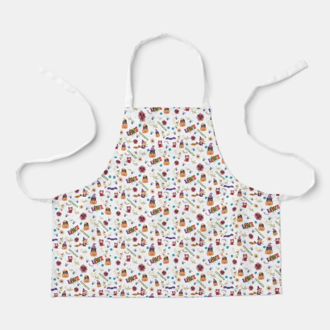 Fun Purple Hat Catoween, Cute Orange Pumpkin Apron (Front)