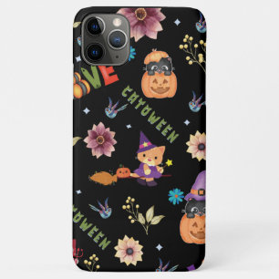Fun Purple Hat Catoween, Cute Orange Pumpkin Case-Mate iPhone Case