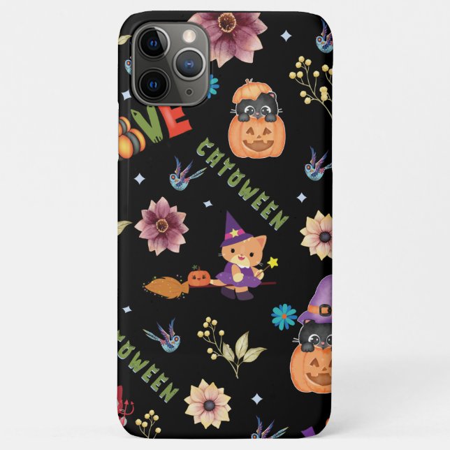 Fun Purple Hat Catoween, Cute Orange Pumpkin Case-Mate iPhone Case (Back)