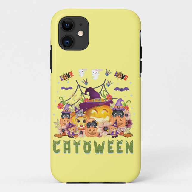 Fun Purple Hat Catoween, Cute Orange Pumpkin Case-Mate iPhone Case (Back)