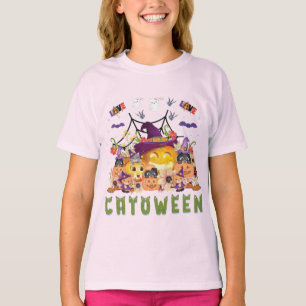 Fun Purple Hat Catoween, Cute Orange Pumpkin, Cato T-Shirt